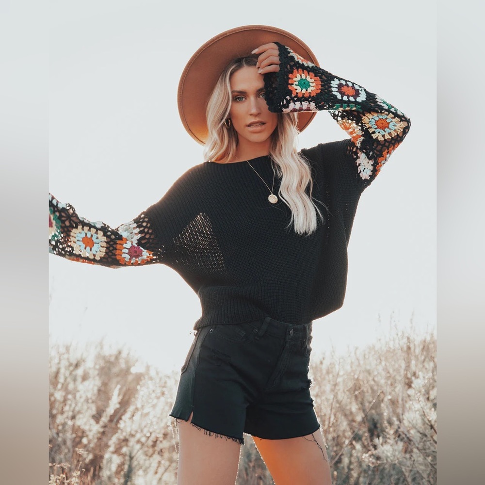 Brand New, Crocheted Flower Sleeve Sweater